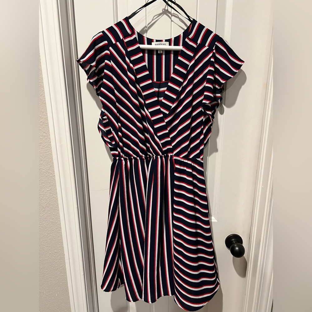 Monteau red, white and Blue Wrap Mini striped Dress sz xl America 🇺🇸 patriotic